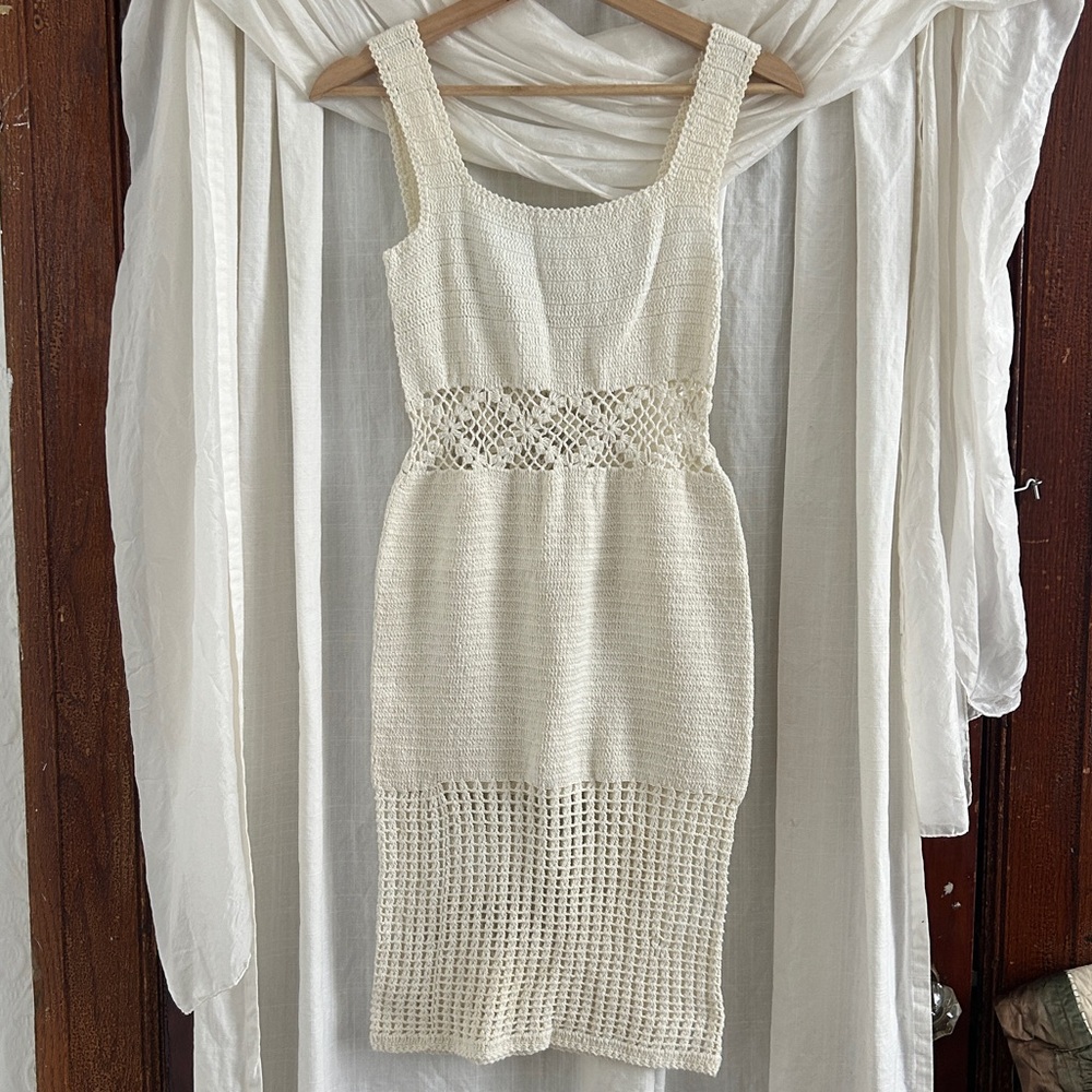 Vintage Cream Crochet Cotton Summer Dress